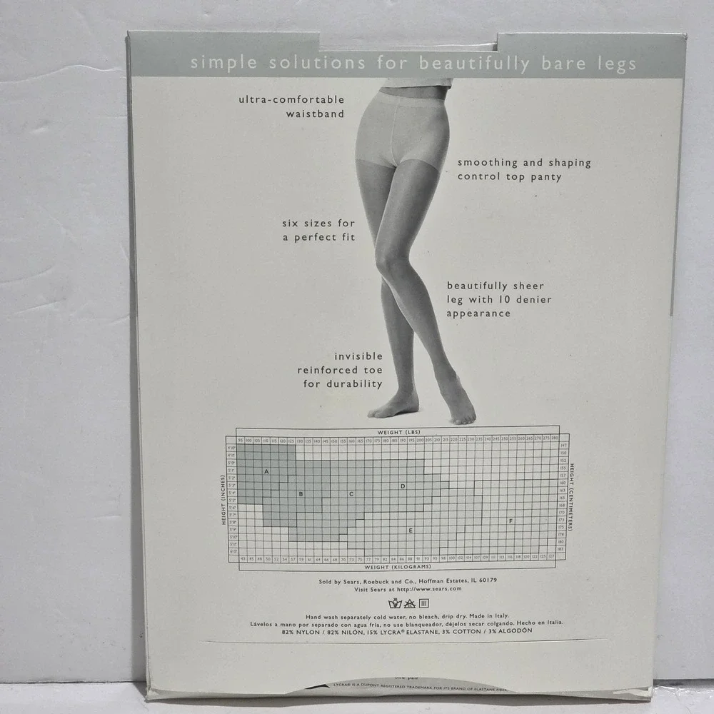 Sears Nice Touch Beautifully Bare Control Top Pantyhose Shadow Size A -2 Packs